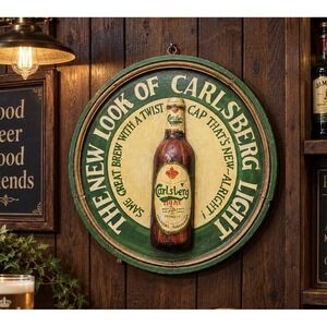 Vintage Carlsberg Carved Beer Sign 16" Wood 3D Relief Pub Bar Breweriana Decor